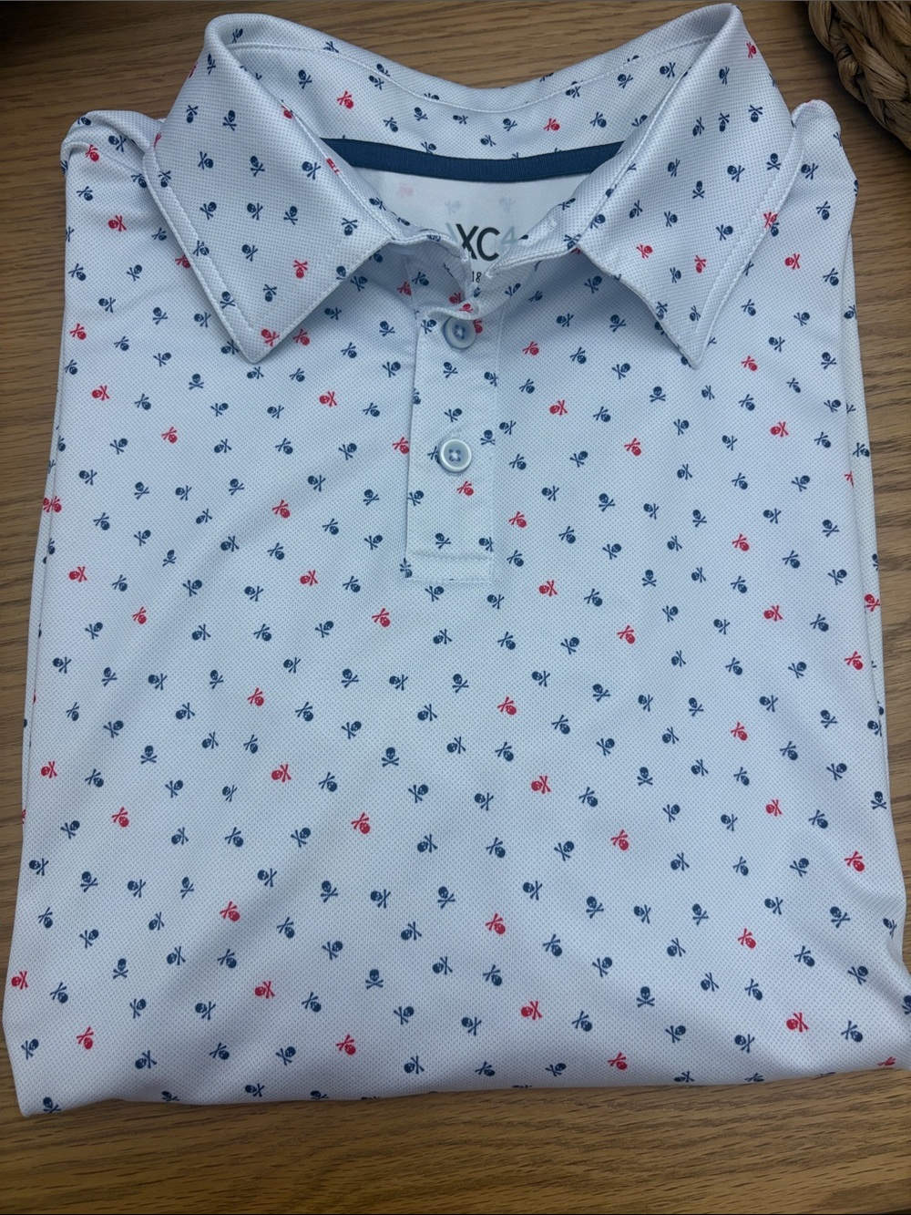 Johnston & Murphy White Polo with Navy and Red skull and crossbones print
